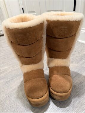 UGG Chestnut Suede Shearling Platform Boots